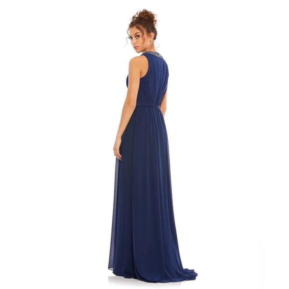 BEJEWELED NECKLINE PLEATED CHIFFON GOWN Mac Duggal - Picture 2 of 9